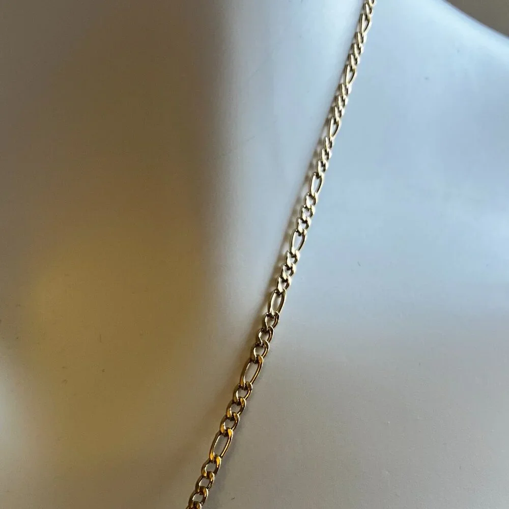 Real 18k Gold Plated 20 in Stainless Steel Figaro + matching Cross Pendant  NEW